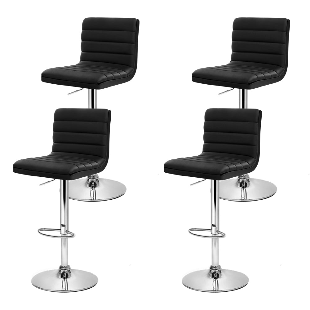 Table & Bar Stools: Artiss 4x Bar Stools Padded Leather Gas Lift Black
