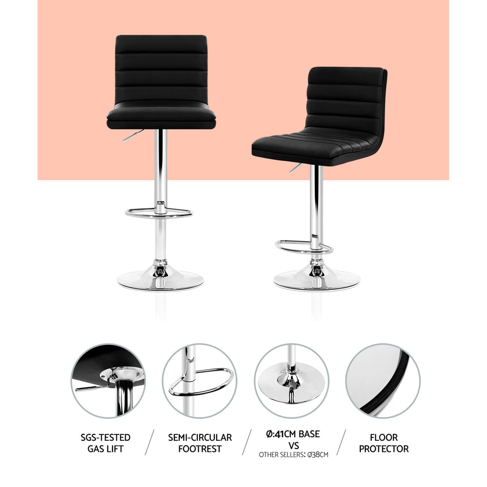 Table & Bar Stools: Artiss 4x Bar Stools Padded Leather Gas Lift Black