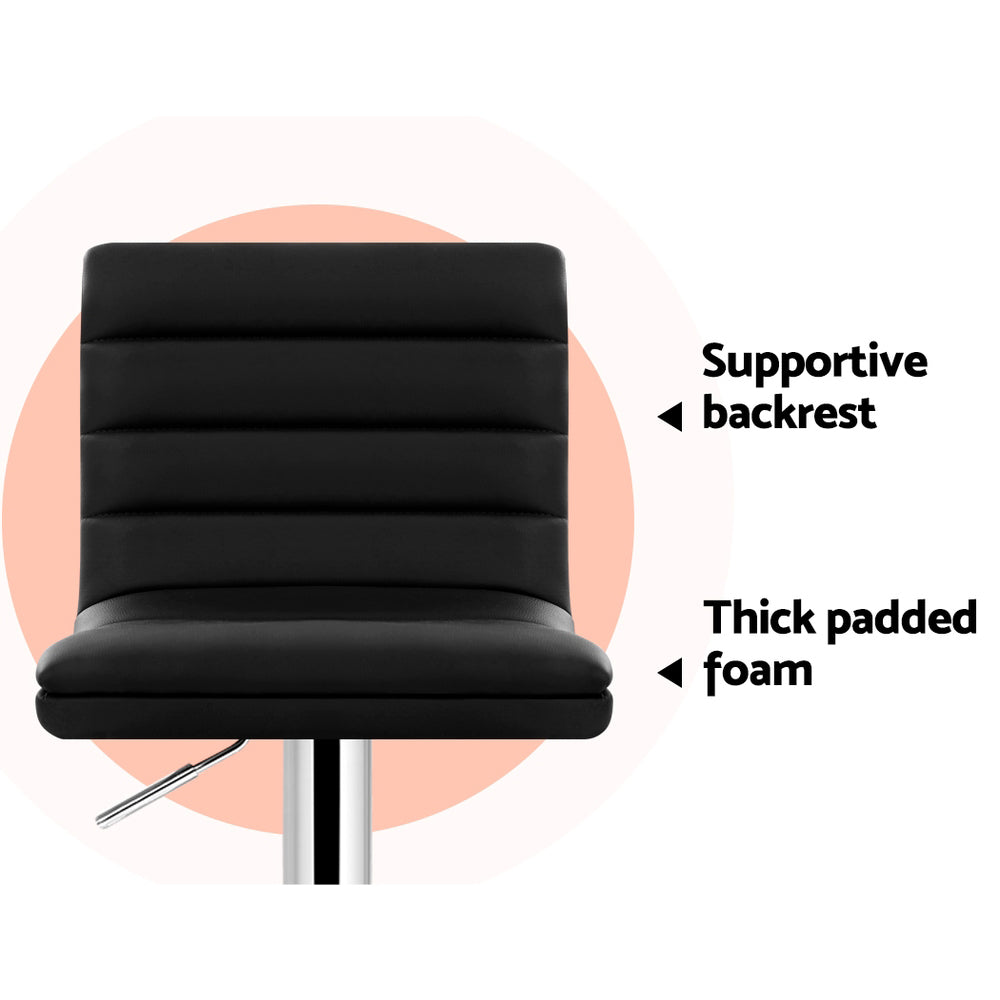 Table & Bar Stools: Artiss 4x Bar Stools Padded Leather Gas Lift Black