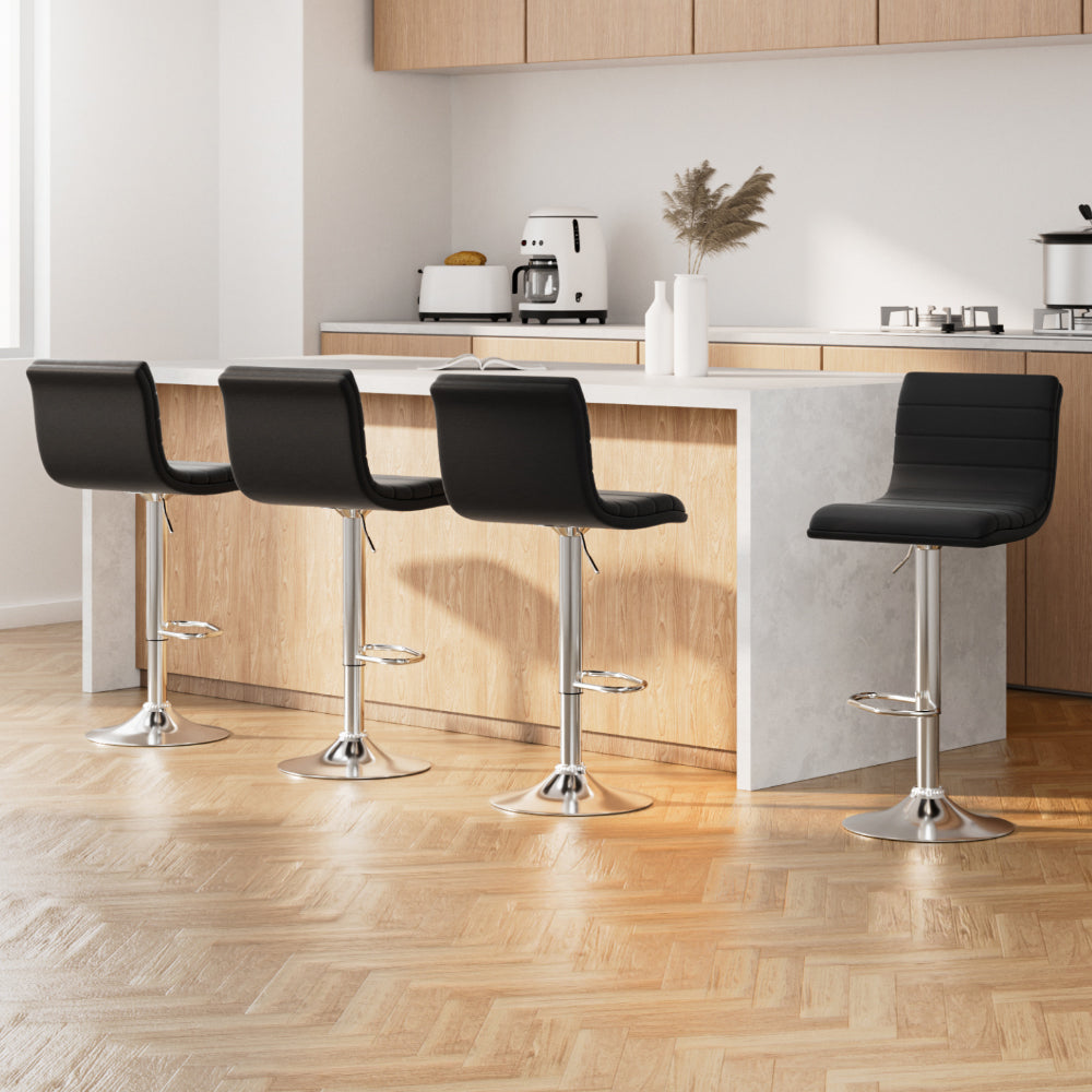 Table & Bar Stools: Artiss 4x Bar Stools Padded Leather Gas Lift Black