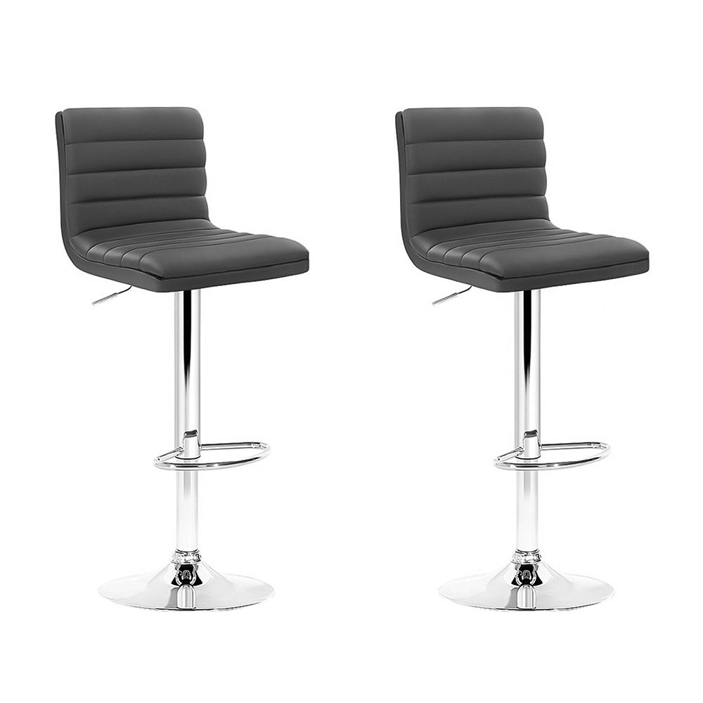 Table & Bar Stools: Artiss 2x Bar Stools Padded Leather Gas Lift Grey
