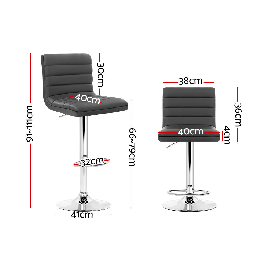 Table & Bar Stools: Artiss 2x Bar Stools Padded Leather Gas Lift Grey