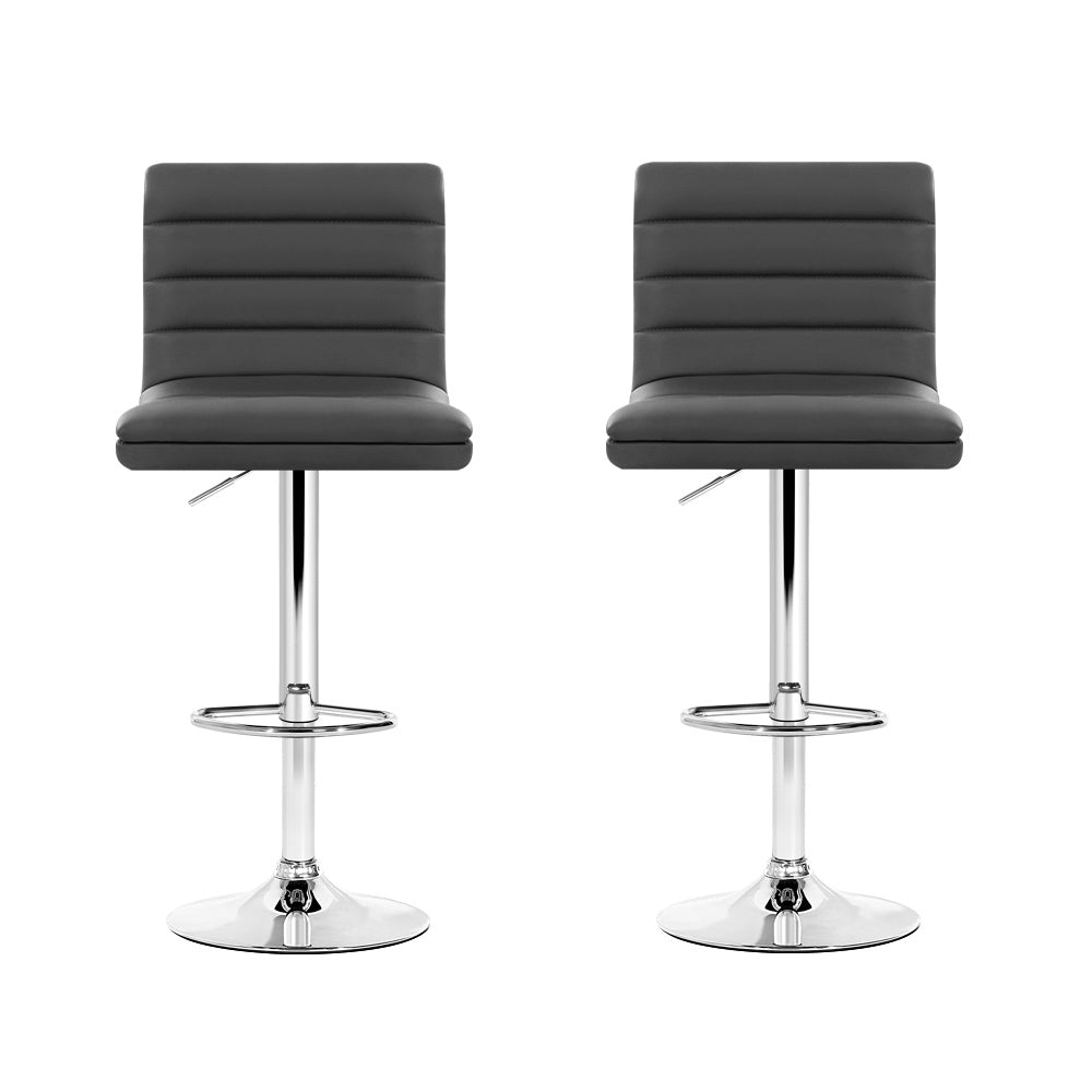 Table & Bar Stools: Artiss 2x Bar Stools Padded Leather Gas Lift Grey