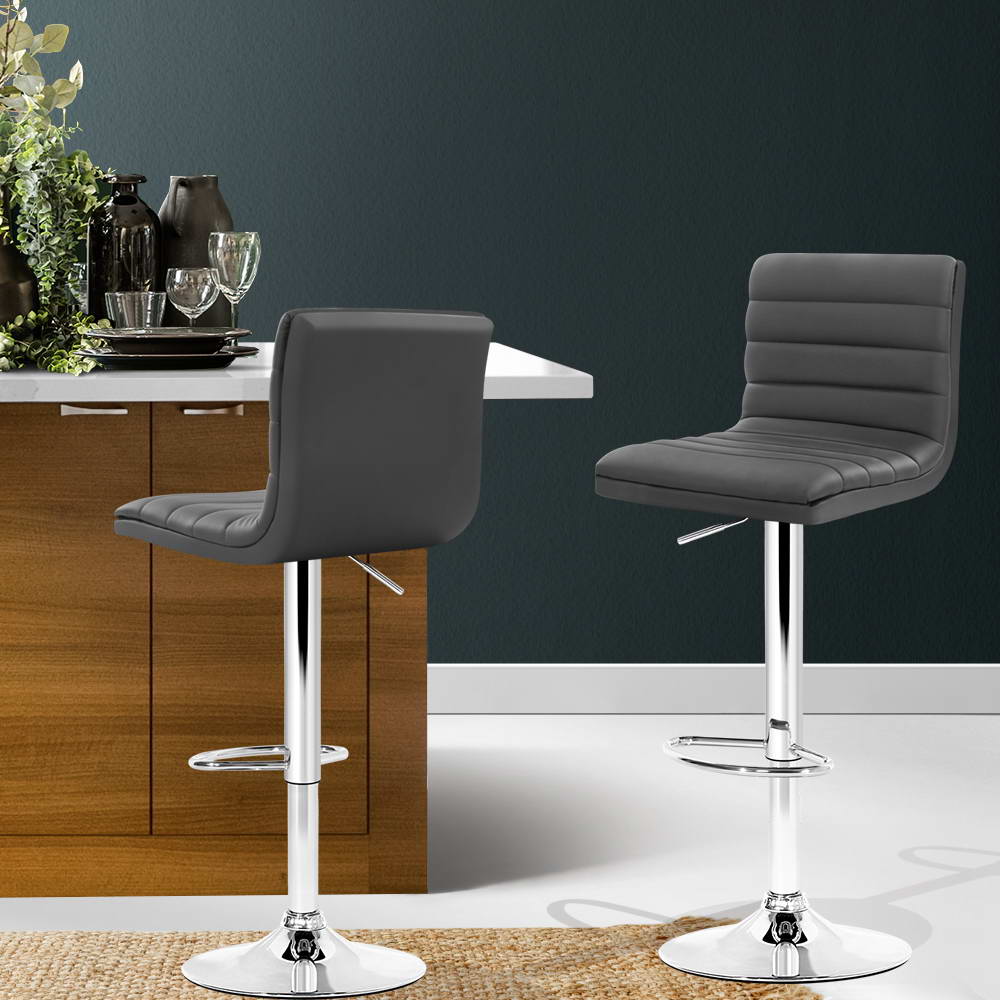 Table & Bar Stools: Artiss 2x Bar Stools Padded Leather Gas Lift Grey
