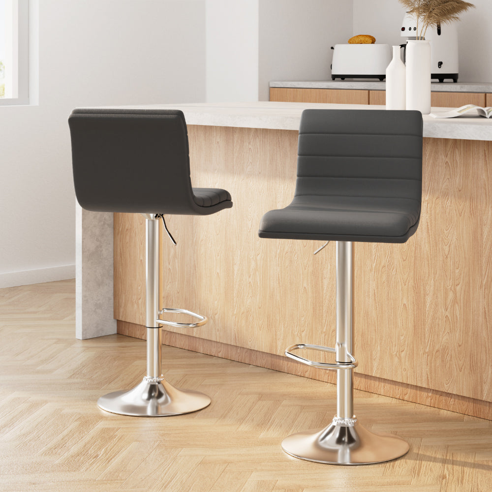 Table & Bar Stools: Artiss 2x Bar Stools Padded Leather Gas Lift Grey