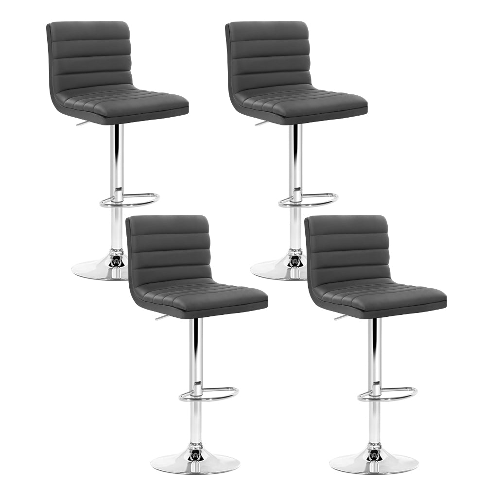 Table & Bar Stools: Artiss Set of 4 PU Leather Lined Pattern Bar Stools- Grey and Chrome