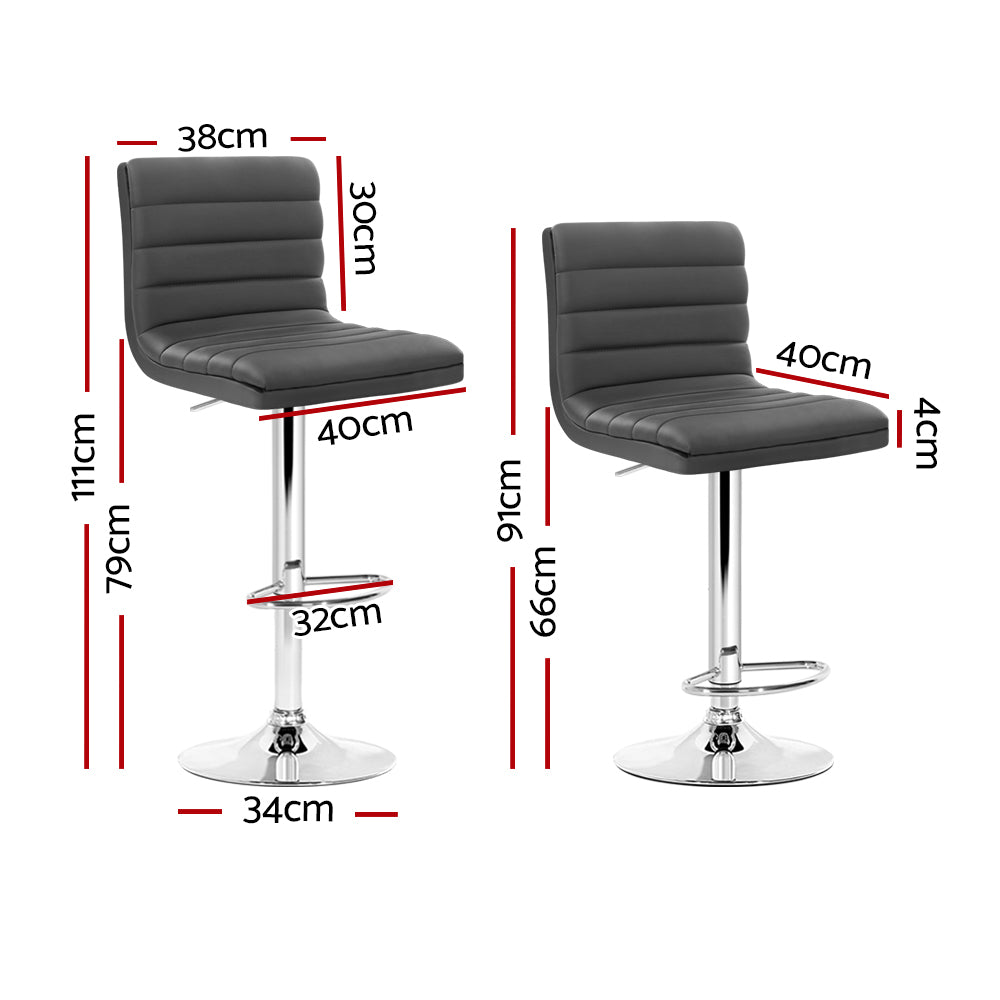 Table & Bar Stools: Artiss Set of 4 PU Leather Lined Pattern Bar Stools- Grey and Chrome
