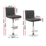 Artiss Set of 4 PU Leather Lined Pattern Bar Stools- Grey and Chrome