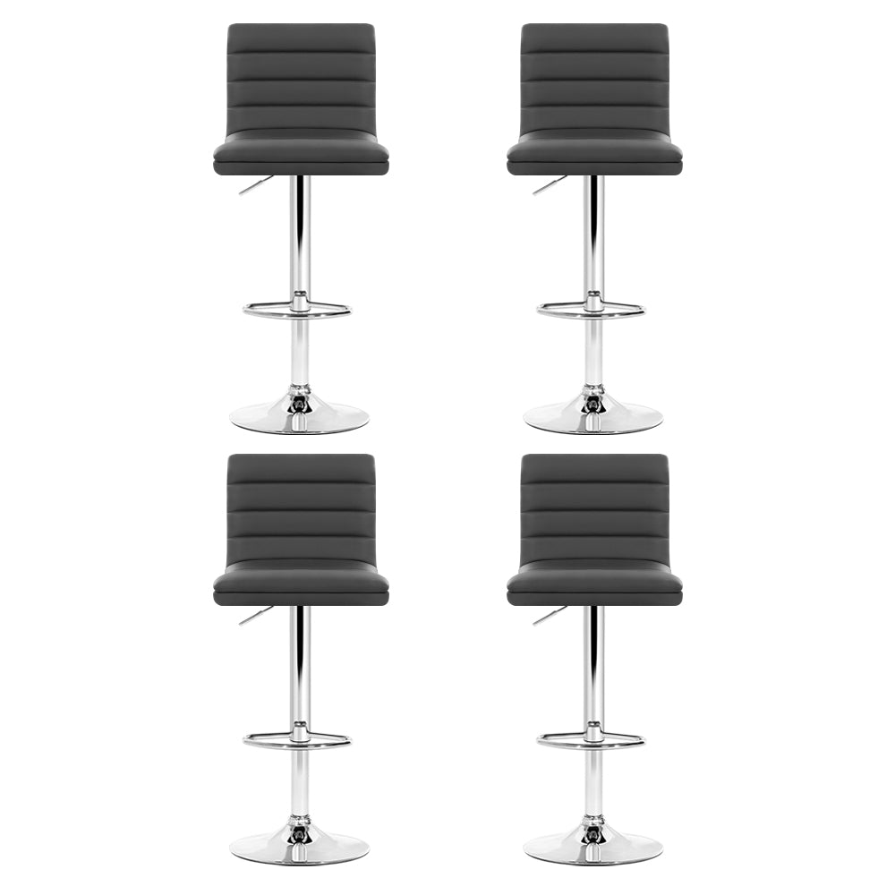 Table & Bar Stools: Artiss Set of 4 PU Leather Lined Pattern Bar Stools- Grey and Chrome