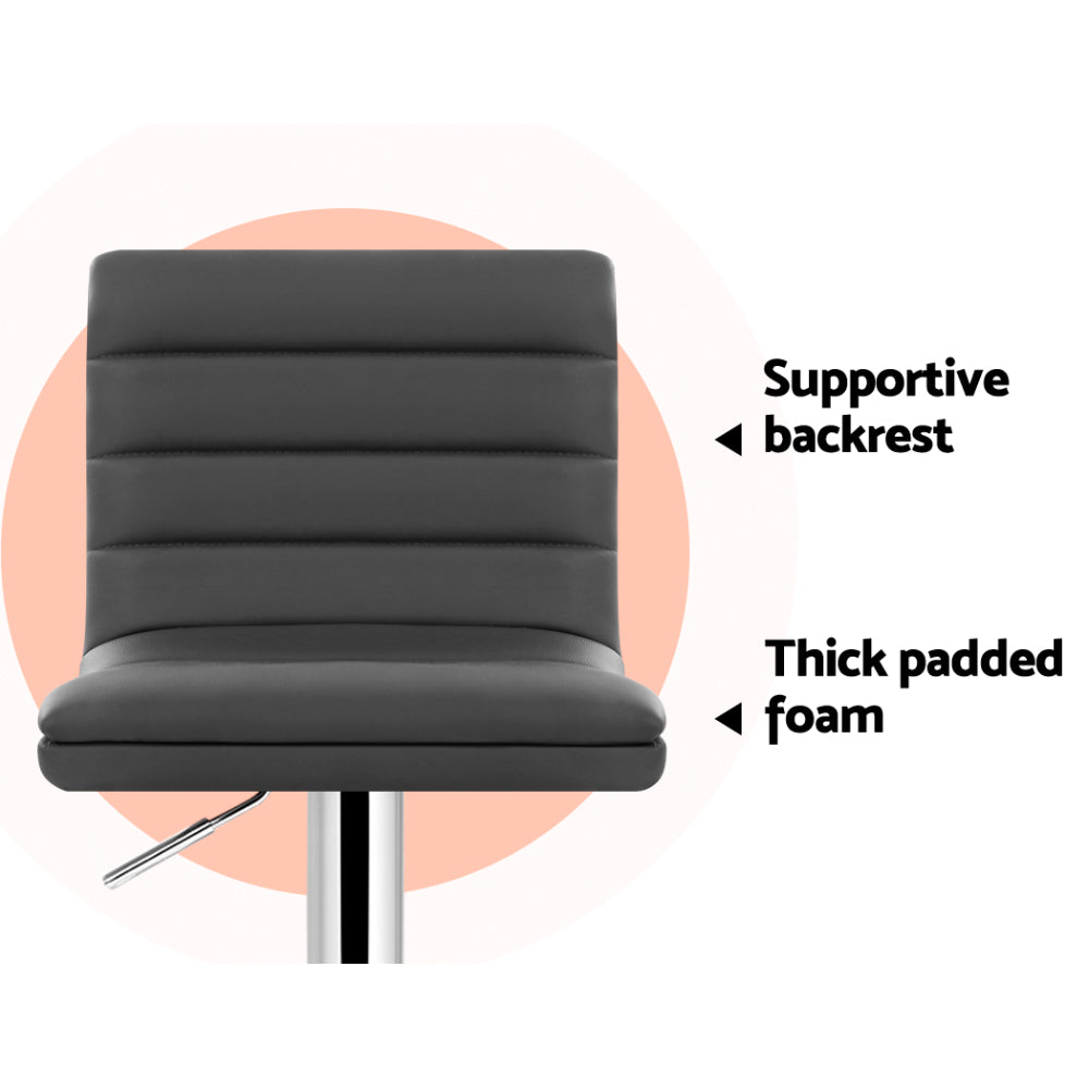 Table & Bar Stools: Artiss Set of 4 PU Leather Lined Pattern Bar Stools- Grey and Chrome