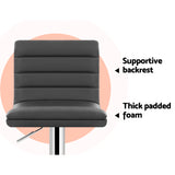 Artiss Set of 4 PU Leather Lined Pattern Bar Stools- Grey and Chrome