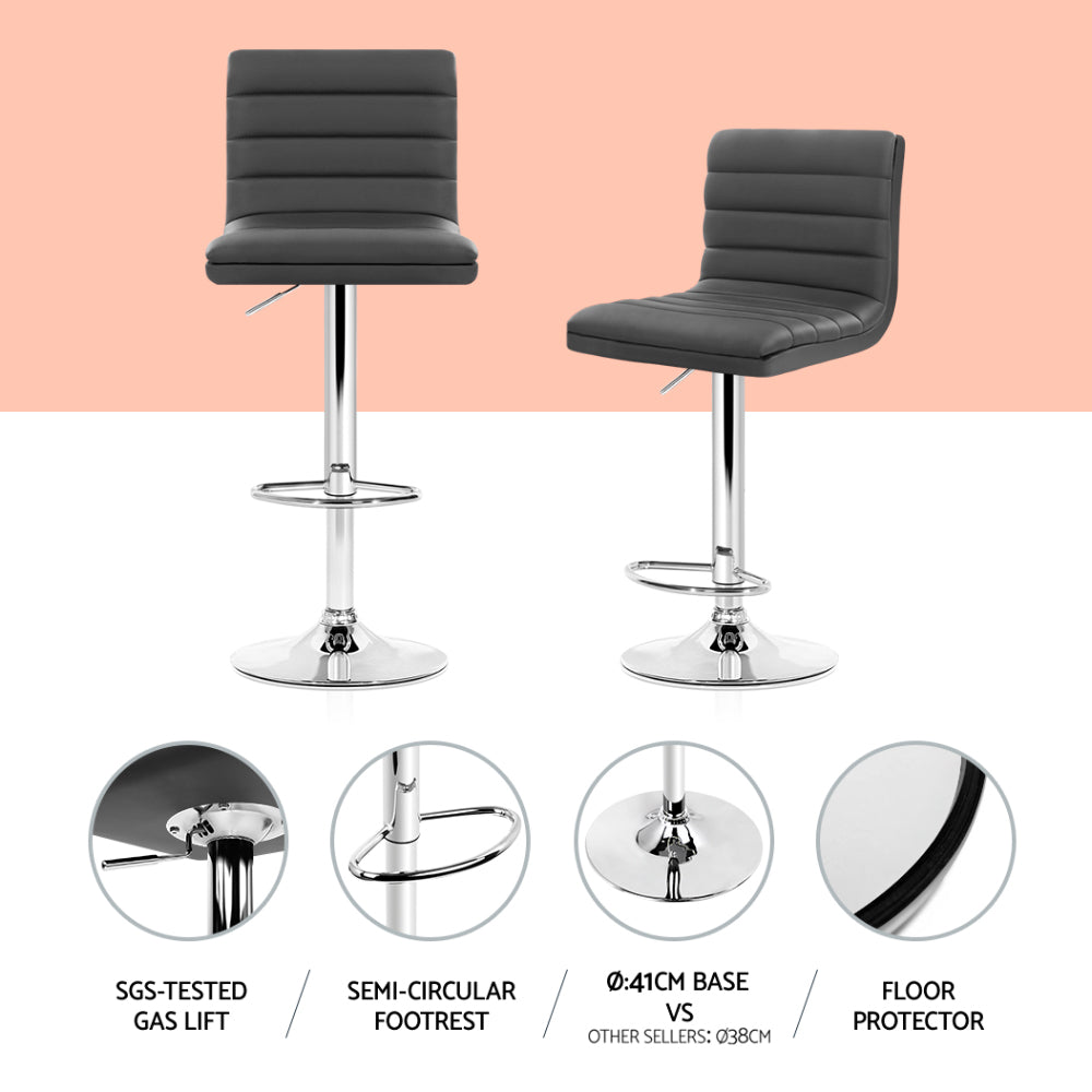 Table & Bar Stools: Artiss Set of 4 PU Leather Lined Pattern Bar Stools- Grey and Chrome