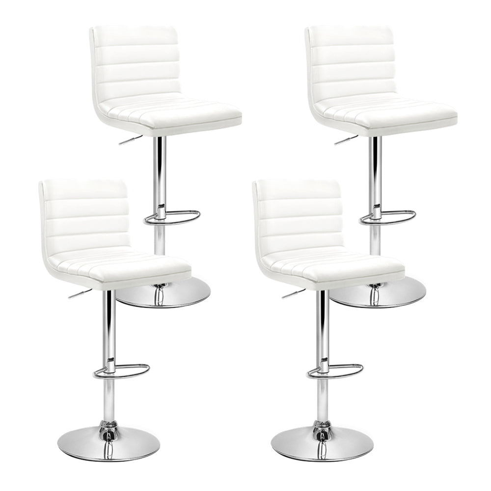 Table & Bar Stools: Artiss 4x Bar Stools Padded Leather Gas Lift White