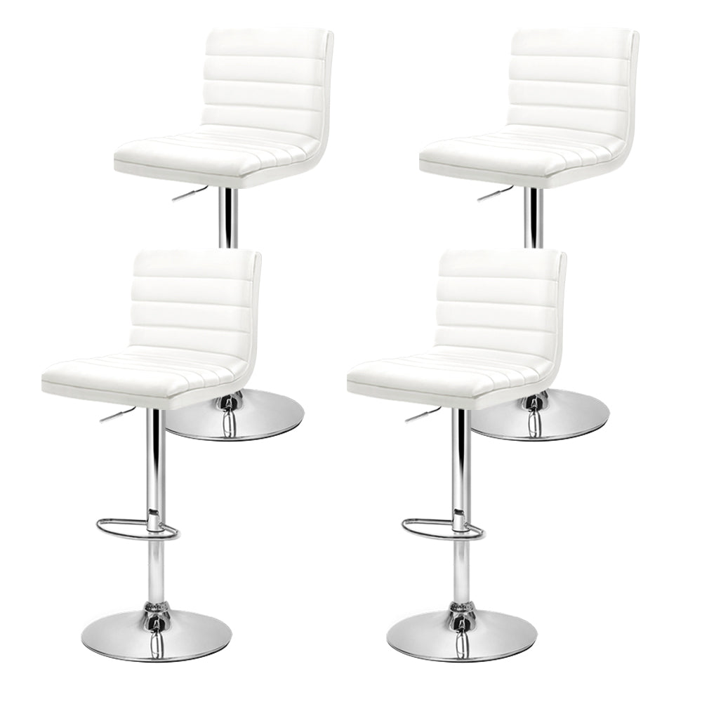 Table & Bar Stools: Artiss 4x Bar Stools Padded Leather Gas Lift White