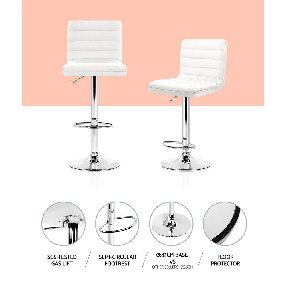 Table & Bar Stools: Artiss 4x Bar Stools Padded Leather Gas Lift White