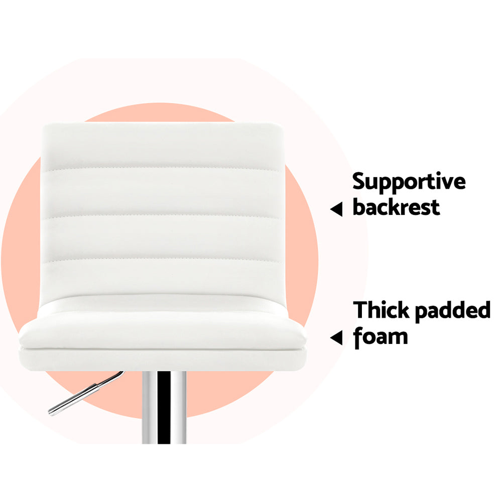 Table & Bar Stools: Artiss 4x Bar Stools Padded Leather Gas Lift White