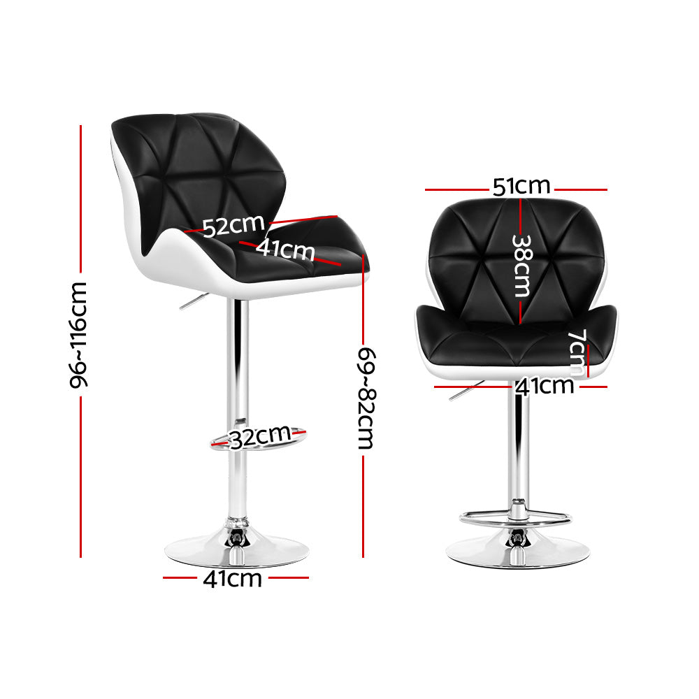 Table & Bar Stools: Artiss 2x Bar Stools Gas Lift Padded Leather Black & White