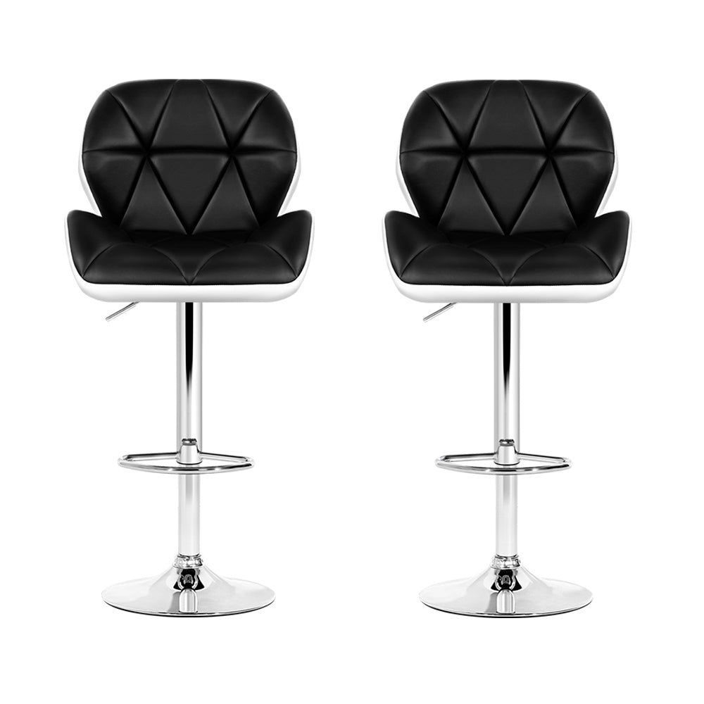 Table & Bar Stools: Artiss 2x Bar Stools Gas Lift Padded Leather Black & White