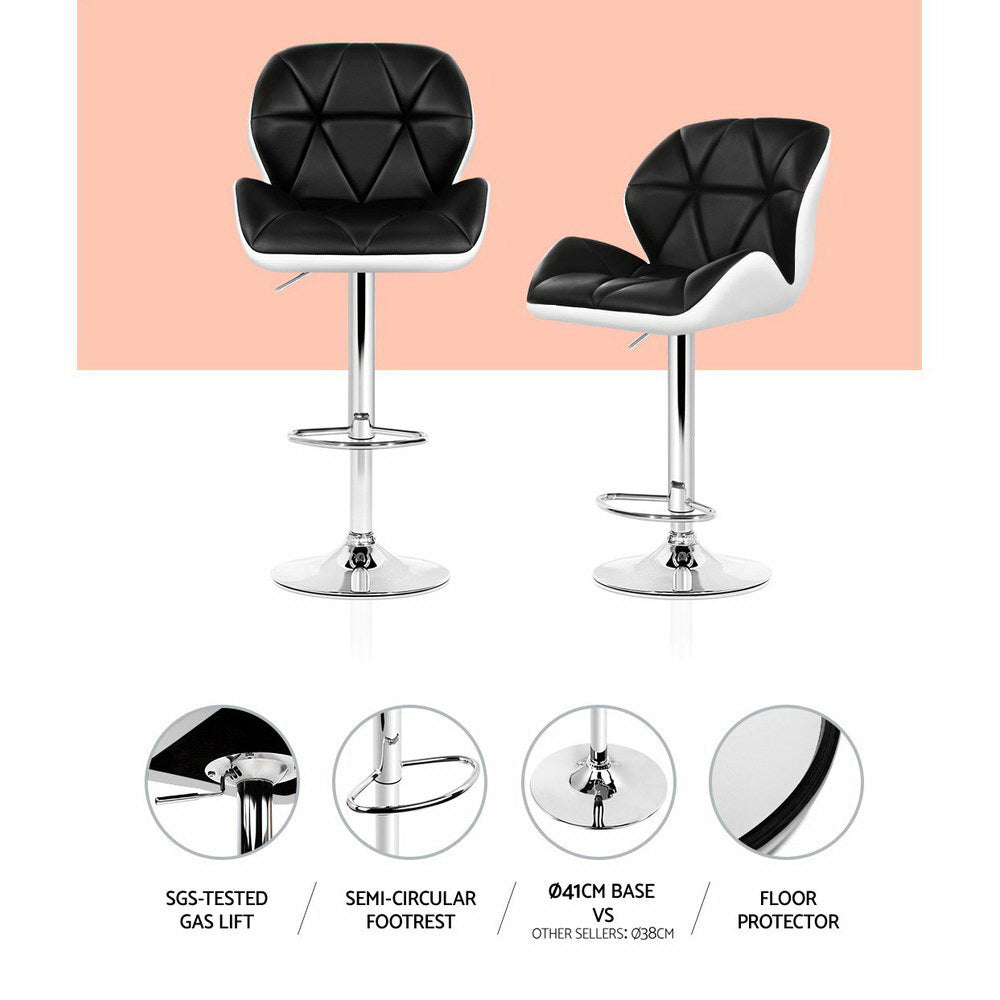 Table & Bar Stools: Artiss 2x Bar Stools Gas Lift Padded Leather Black & White