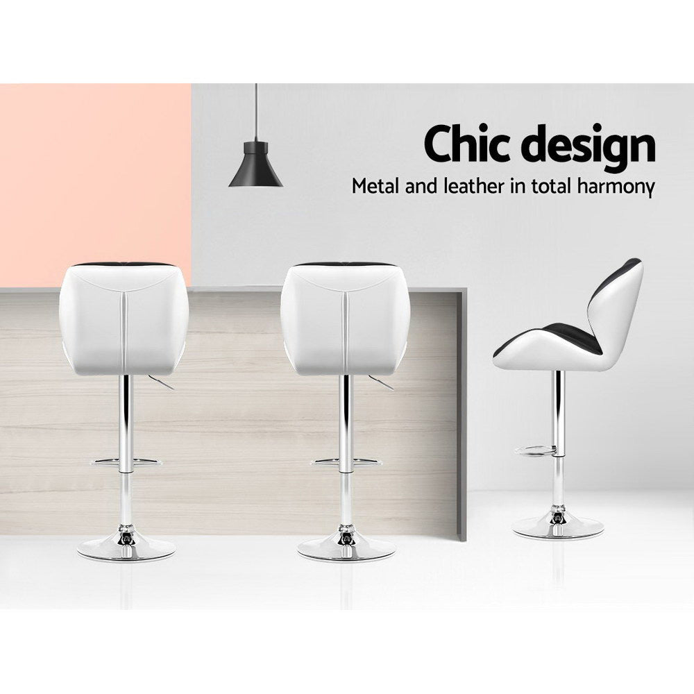 Table & Bar Stools: Artiss 2x Bar Stools Gas Lift Padded Leather Black & White