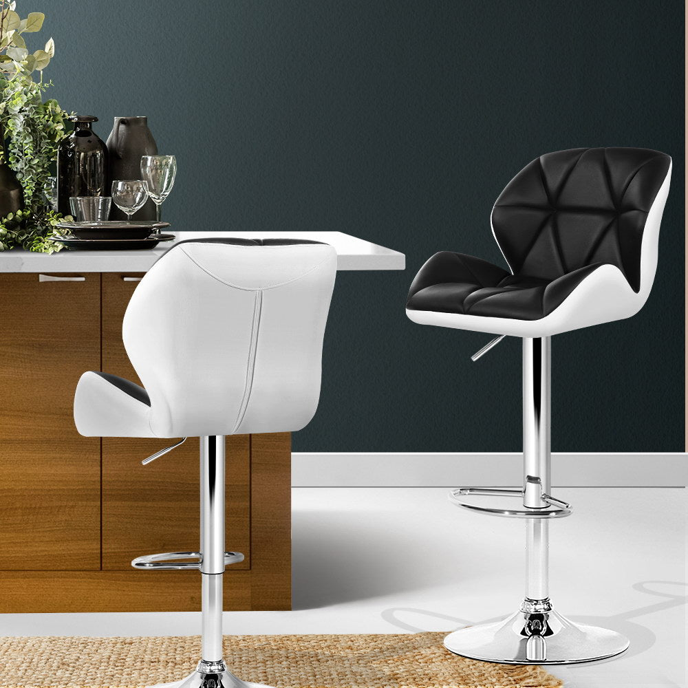Table & Bar Stools: Artiss 2x Bar Stools Gas Lift Padded Leather Black & White