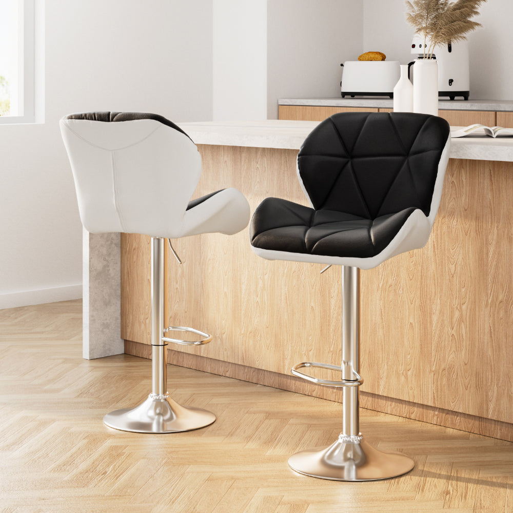 Table & Bar Stools: Artiss 2x Bar Stools Gas Lift Padded Leather Black & White