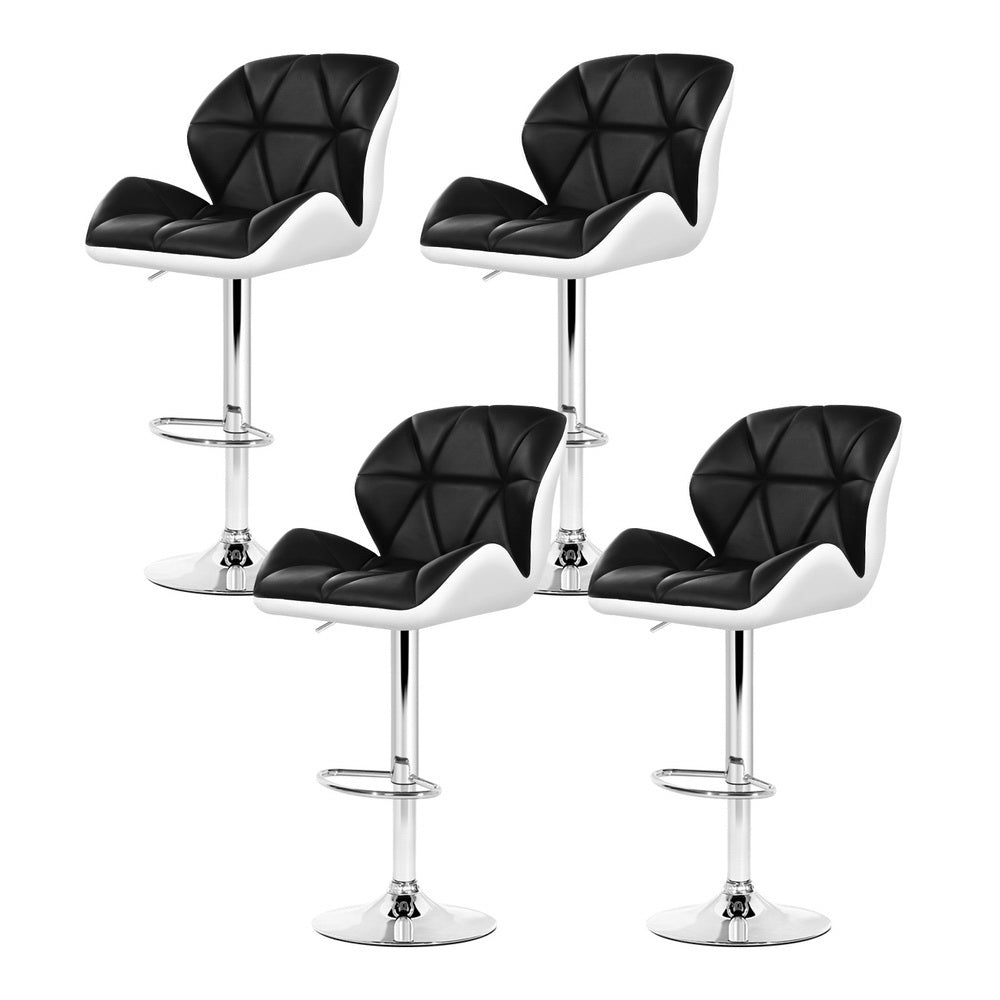 Table & Bar Stools: Artiss 4x Bar Stools Gas Lift Padded Leather Black & White