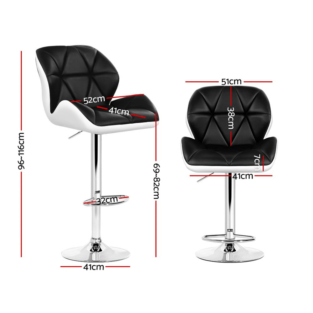 Table & Bar Stools: Artiss 4x Bar Stools Gas Lift Padded Leather Black & White