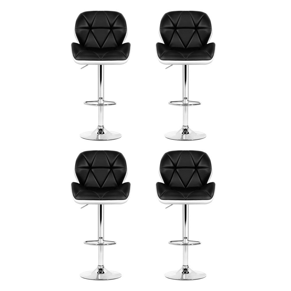 Table & Bar Stools: Artiss 4x Bar Stools Gas Lift Padded Leather Black & White