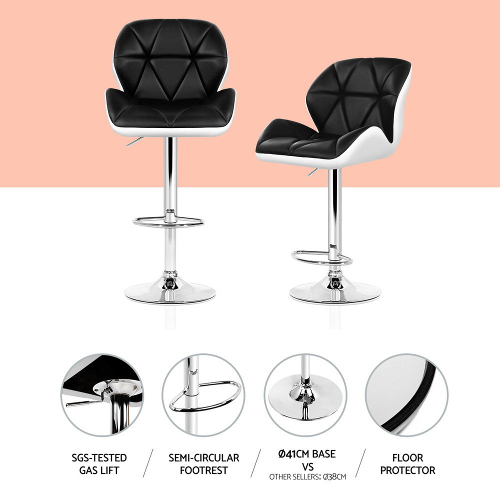Table & Bar Stools: Artiss 4x Bar Stools Gas Lift Padded Leather Black & White
