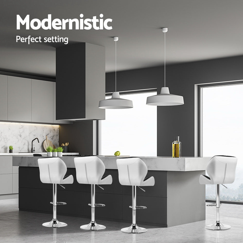 Table & Bar Stools: Artiss 4x Bar Stools Gas Lift Padded Leather Black & White