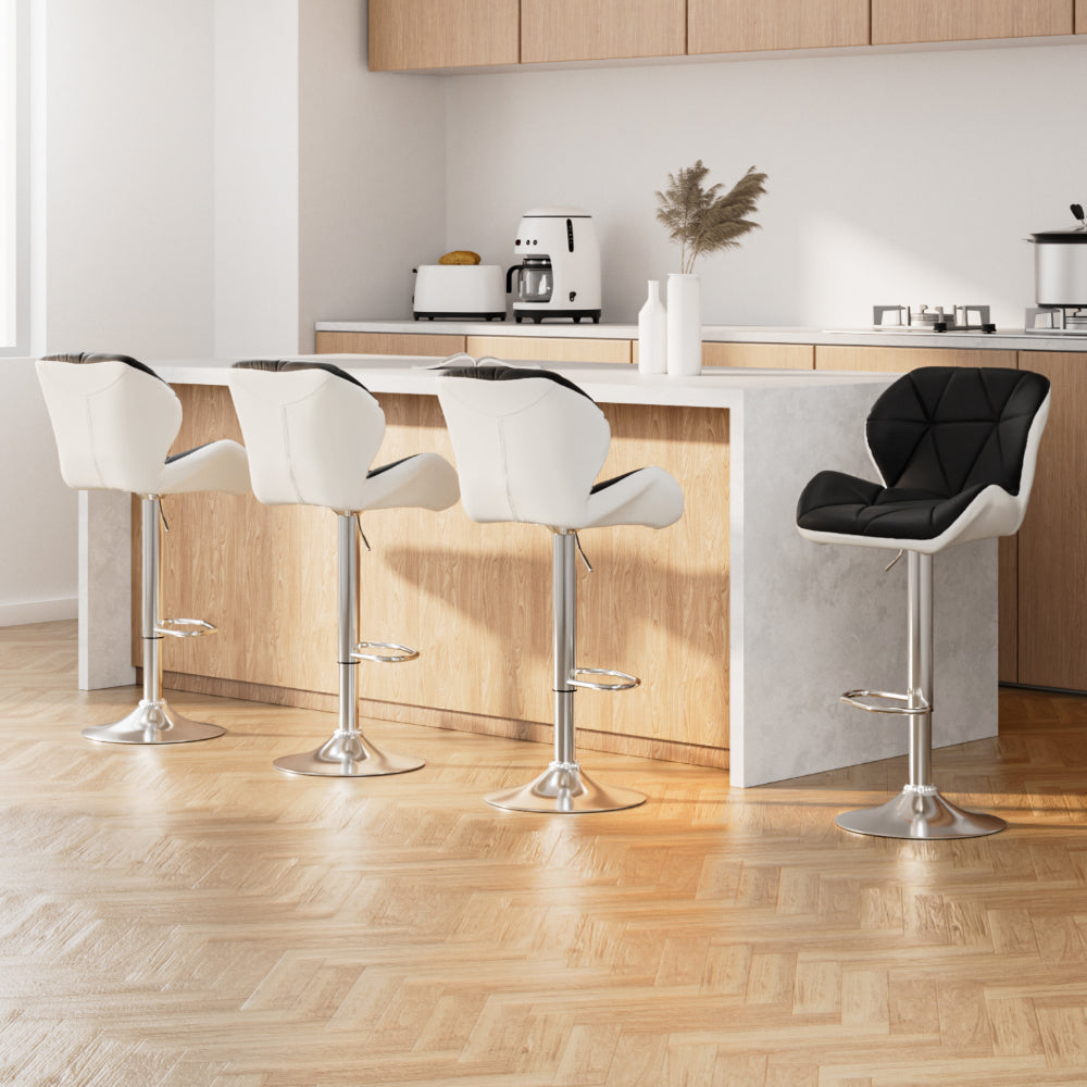 Table & Bar Stools: Artiss 4x Bar Stools Gas Lift Padded Leather Black & White
