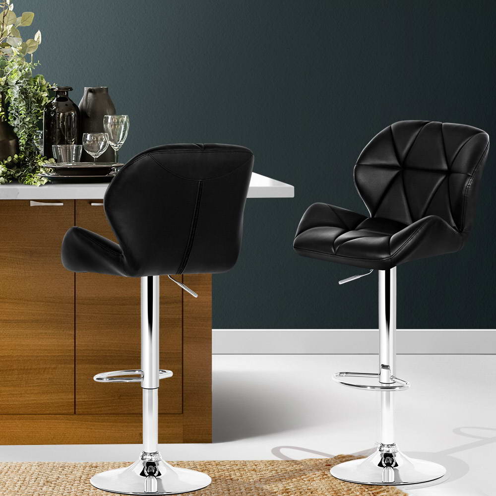 Table & Bar Stools: Artiss 2x Bar Stools Gas Lift Padded Leather Black