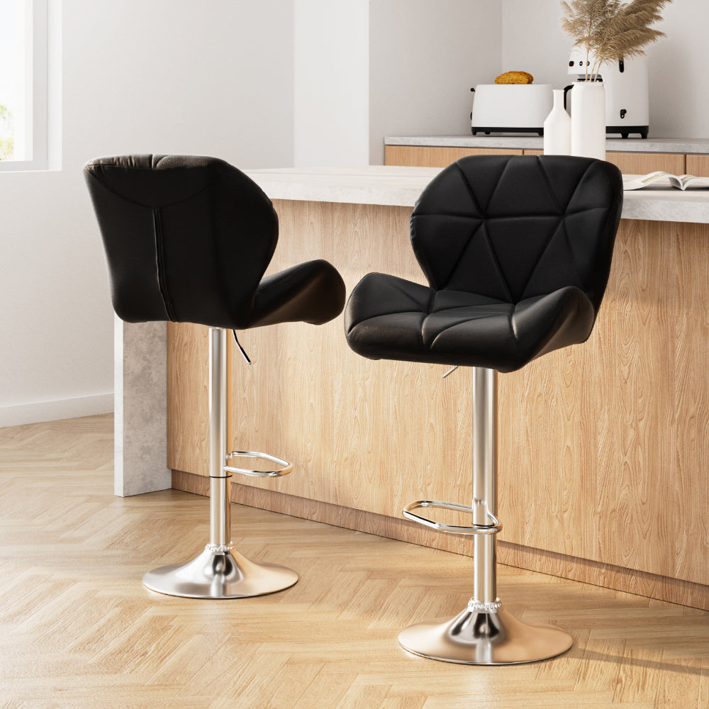 Table & Bar Stools: Artiss 2x Bar Stools Gas Lift Padded Leather Black