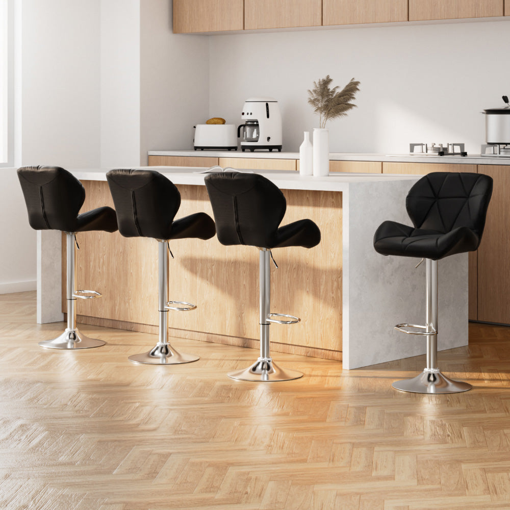 Table & Bar Stools: Artiss 4x Bar Stools Gas Lift Padded Leather Black