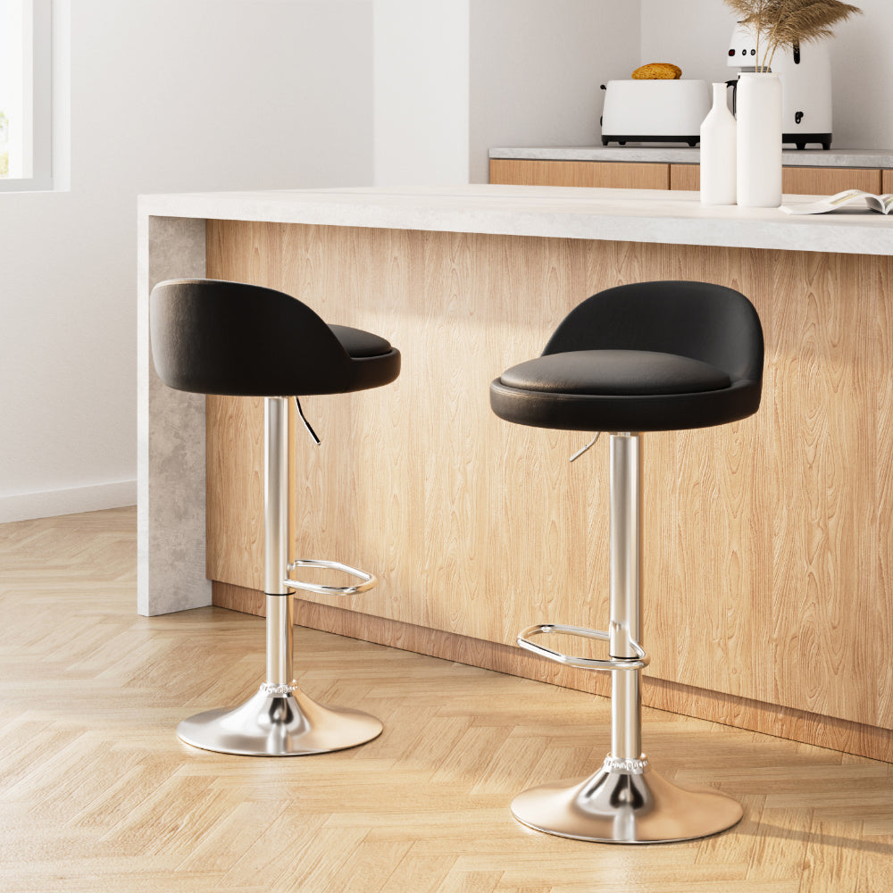 Table & Bar Stools: Artiss 2x Bar Stools PU Leather Gas Lift Black