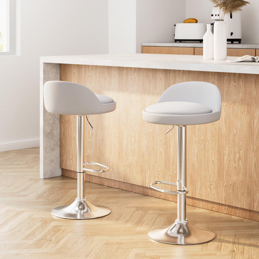 Table & Bar Stools: Artiss 2x Bar Stools PU Leather Gas Lift White