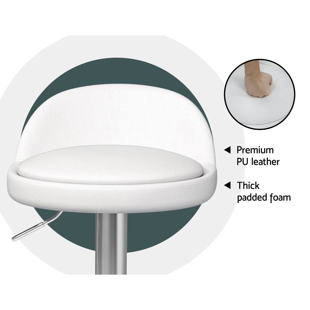 Table & Bar Stools: Artiss 2x Bar Stools PU Leather Gas Lift White