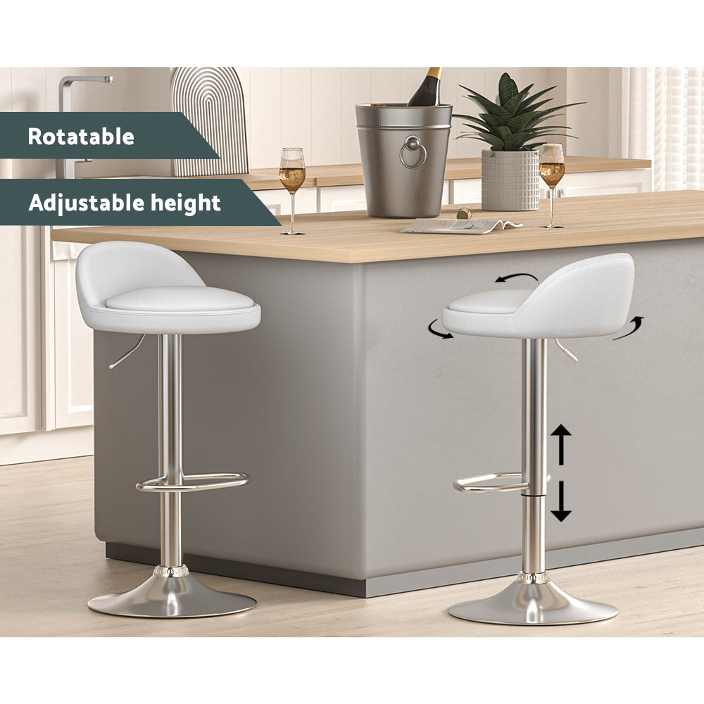 Table & Bar Stools: Artiss 2x Bar Stools PU Leather Gas Lift White