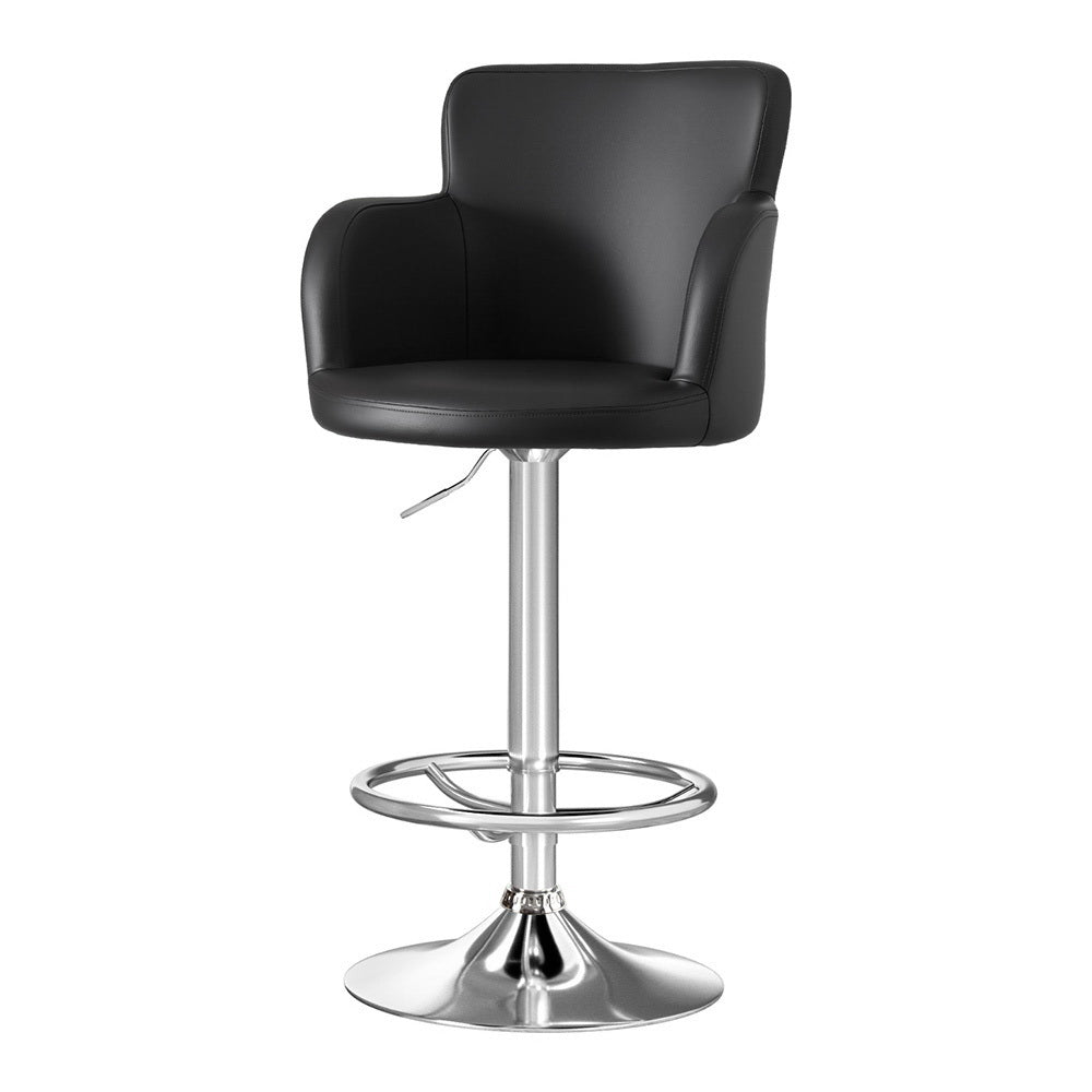 Table & Bar Stools: Artiss 1x Leather Bar Stools Swivel Adjustable Gas Lift PU Counter Chairs Black