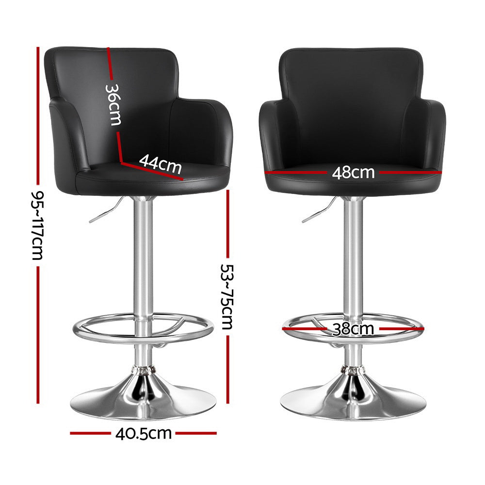 Table & Bar Stools: Artiss 1x Leather Bar Stools Swivel Adjustable Gas Lift PU Counter Chairs Black