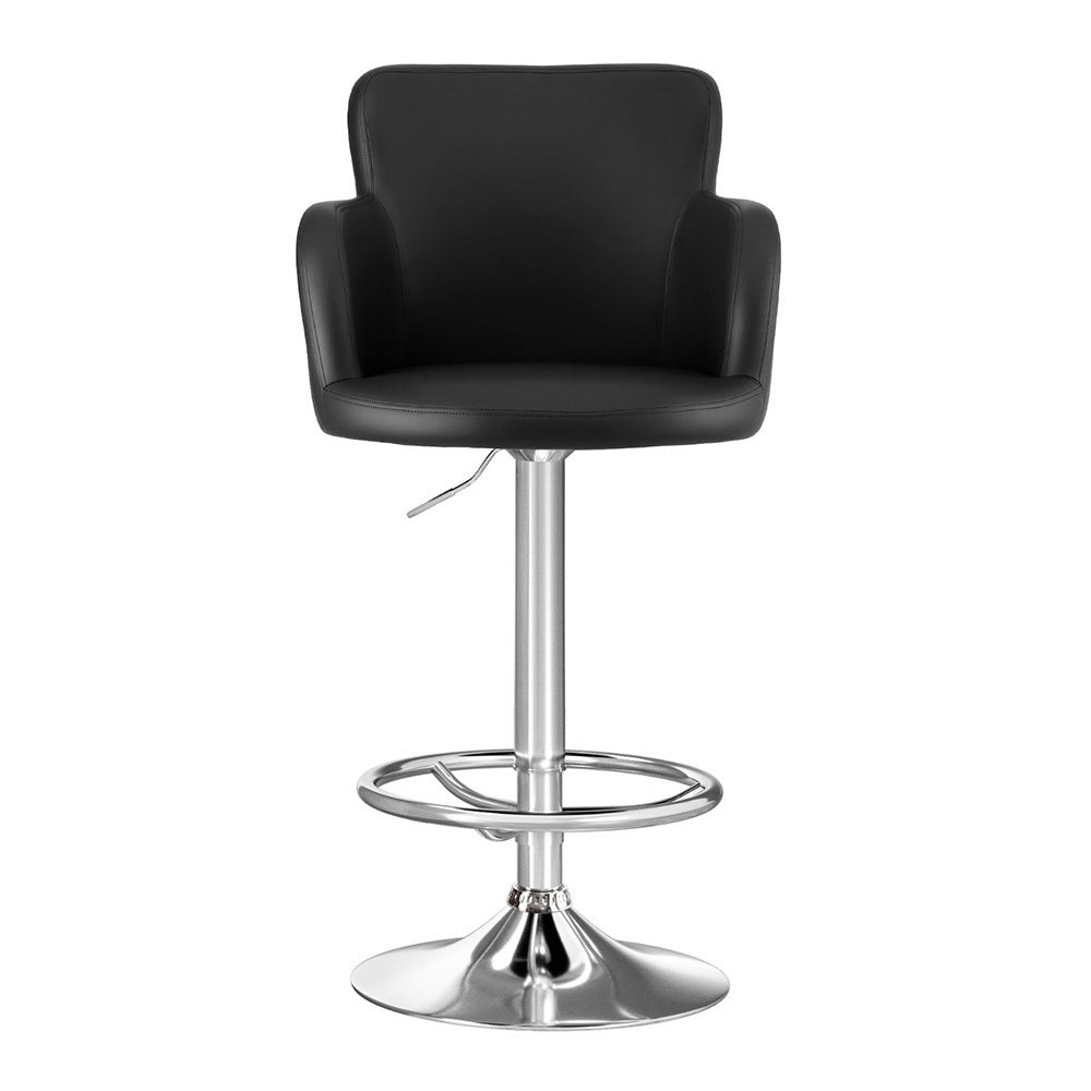 Table & Bar Stools: Artiss 1x Leather Bar Stools Swivel Adjustable Gas Lift PU Counter Chairs Black