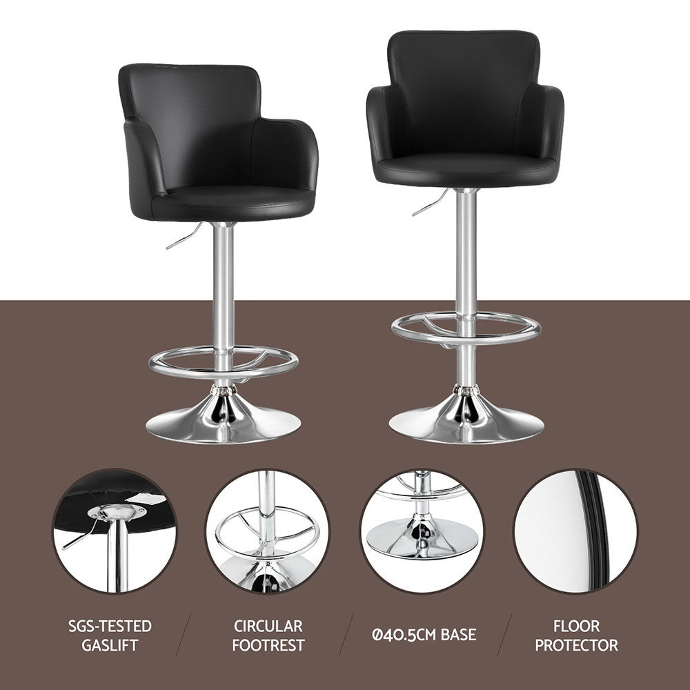 Table & Bar Stools: Artiss 1x Leather Bar Stools Swivel Adjustable Gas Lift PU Counter Chairs Black