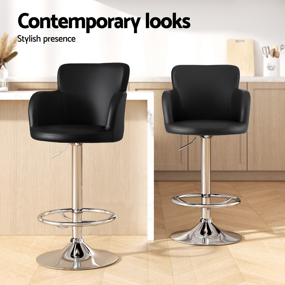 Table & Bar Stools: Artiss 1x Leather Bar Stools Swivel Adjustable Gas Lift PU Counter Chairs Black