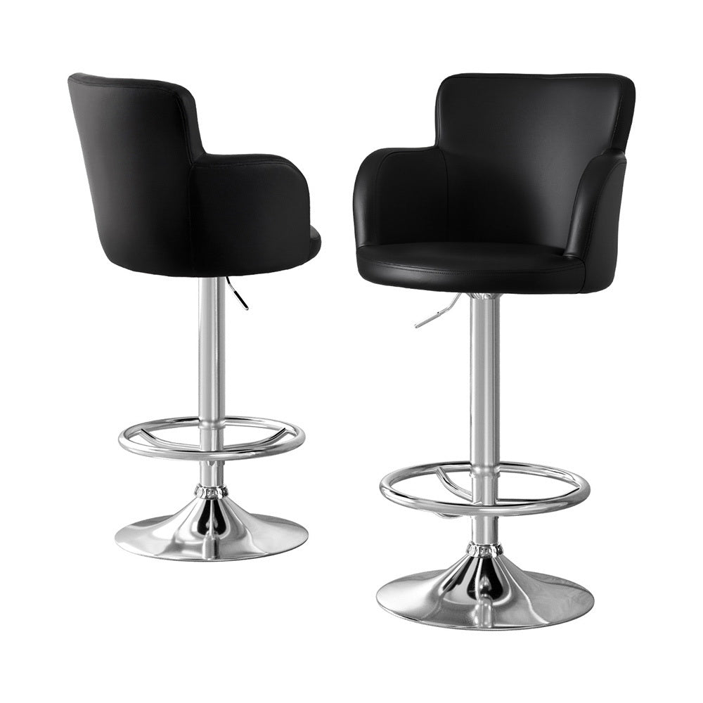 Table & Bar Stools: Artiss 2x Leather Bar Stools Swivel Adjustable Gas Lift PU Counter Chairs Black