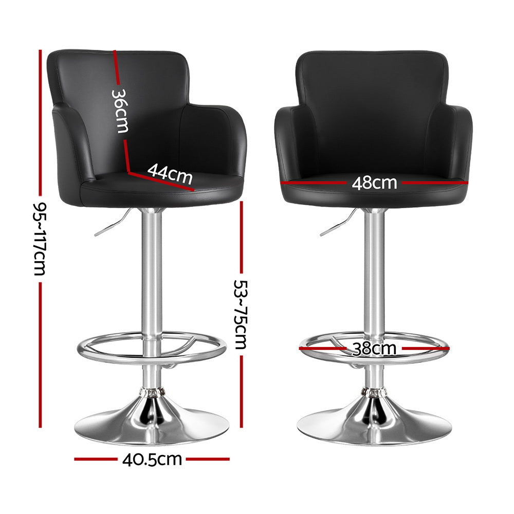 Table & Bar Stools: Artiss 2x Leather Bar Stools Swivel Adjustable Gas Lift PU Counter Chairs Black