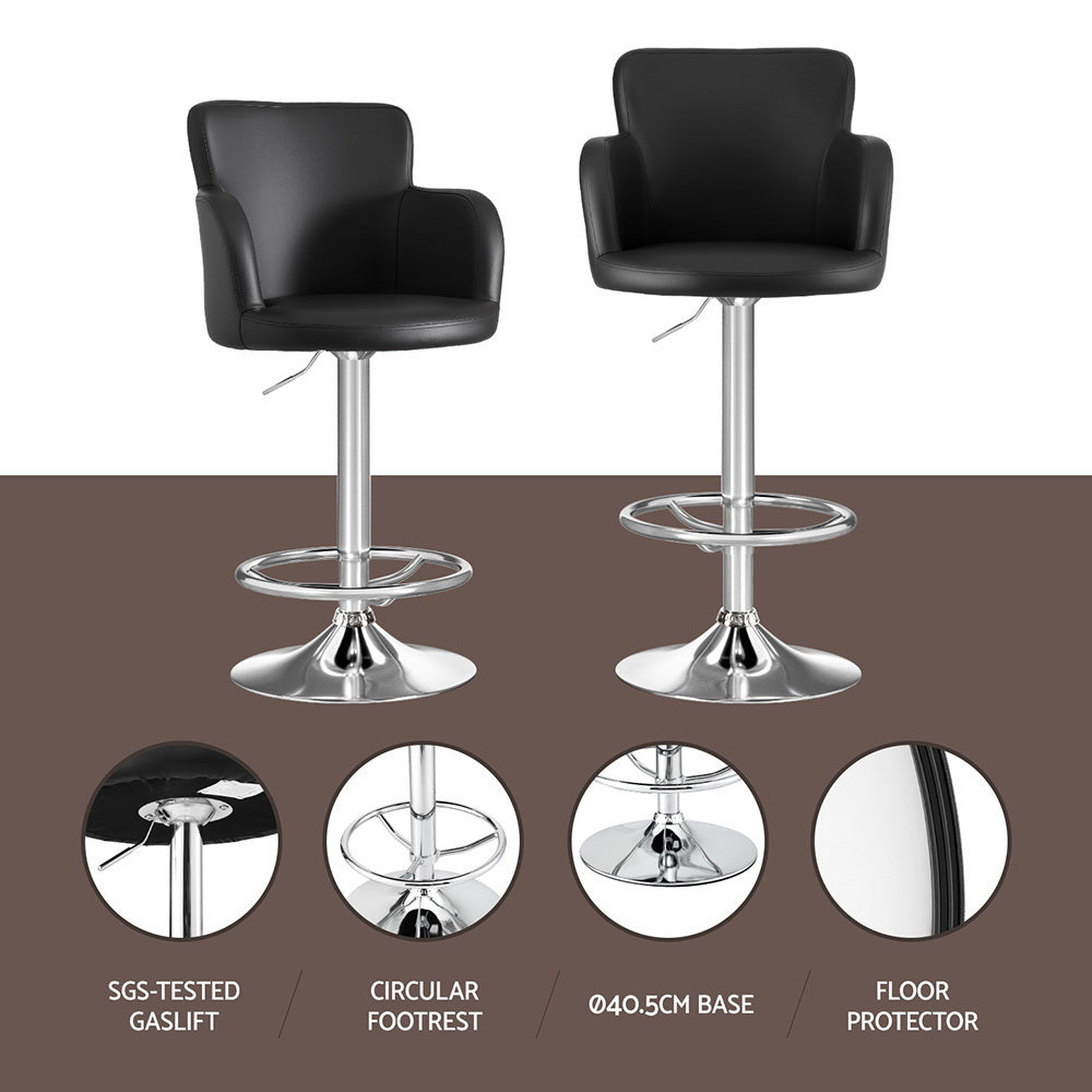 Table & Bar Stools: Artiss 2x Leather Bar Stools Swivel Adjustable Gas Lift PU Counter Chairs Black