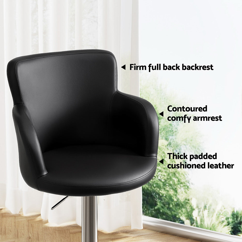 Table & Bar Stools: Artiss 2x Leather Bar Stools Swivel Adjustable Gas Lift PU Counter Chairs Black