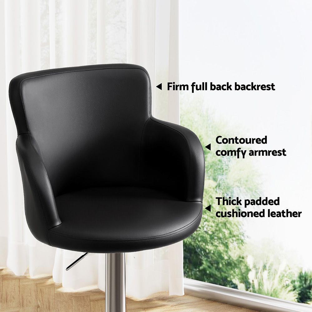 Artiss 3x Bar Stools Counter Chairs Swivel Adjustable Tub PU Leather Black