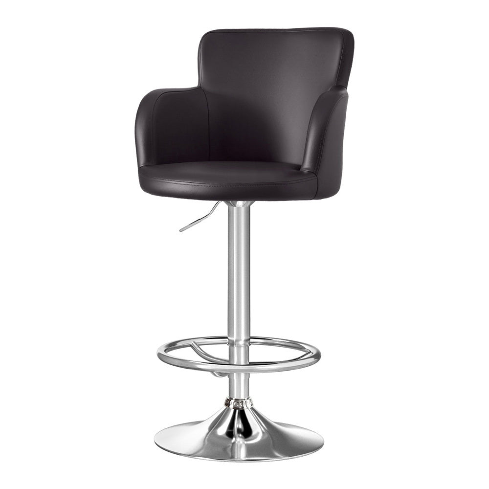 Table & Bar Stools: Artiss 1x Leather Bar Stools Swivel Adjustable Gas Lift PU Counter Chairs Brown